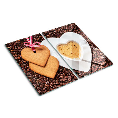 Glass chopping board Coffee with a heart and cookies
