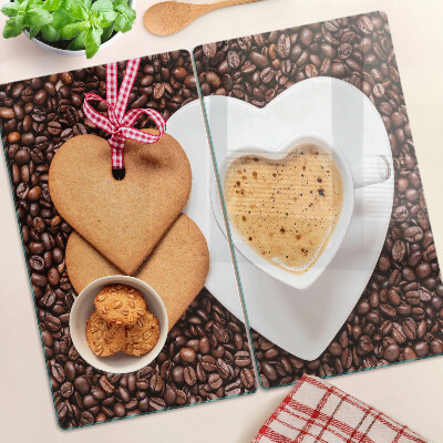 Glass chopping board Coffee with a heart and cookies