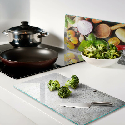 Glass chopping board Kitchen ingredients and herbs