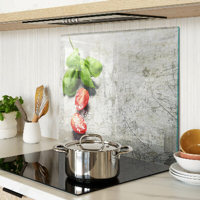 Glass kitchen board Tomatoes with basil and salt