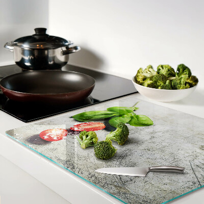 Glass kitchen board Tomatoes with basil and salt