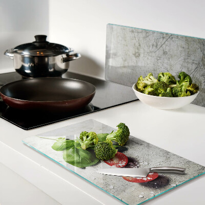 Glass kitchen board Tomatoes with basil and salt