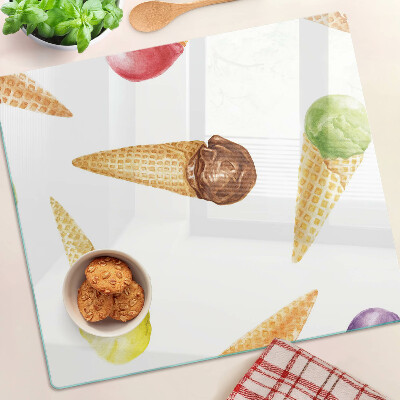 Glass kitchen board Ice cream in a waffle cone