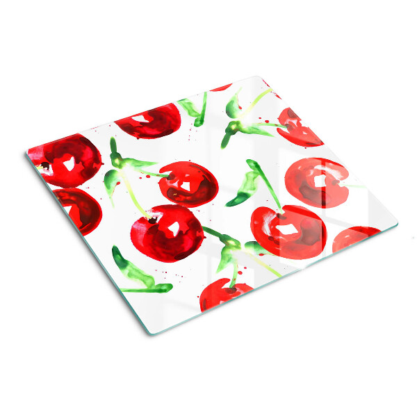 Glass chopping board Red cherries on a white background