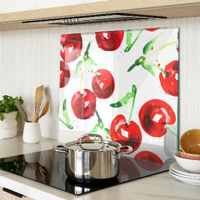 Glass chopping board Red cherries on a white background