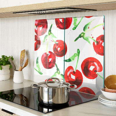 Glass chopping board Red cherries on a white background