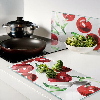 Glass chopping board Red cherries on a white background