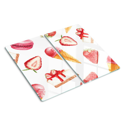 Glass chopping board Ice cream and strawberries
