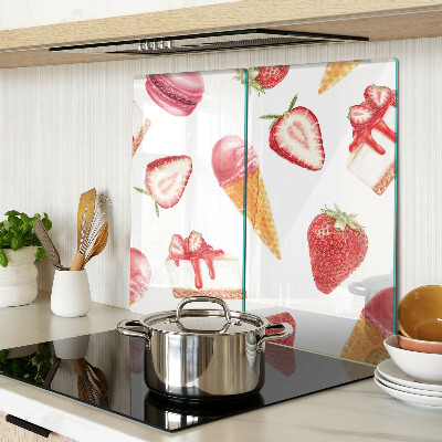Glass chopping board Ice cream and strawberries