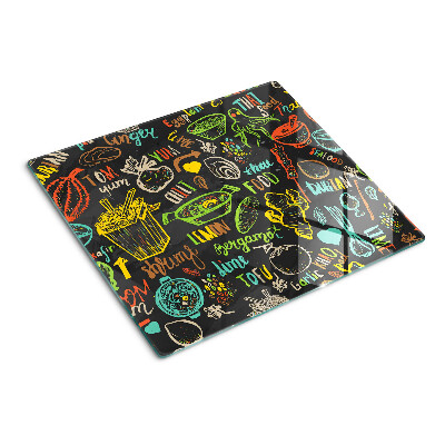 Glass kitchen board Culinary theme with food