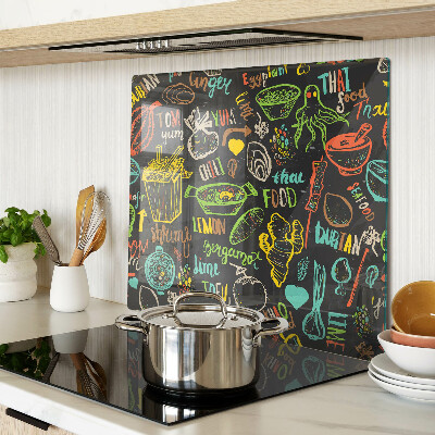 Glass kitchen board Culinary theme with food