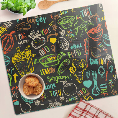 Glass kitchen board Culinary theme with food
