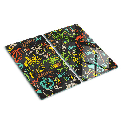 Glass kitchen board Culinary theme with food