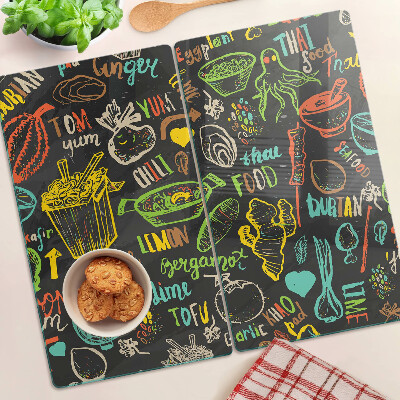 Glass kitchen board Culinary theme with food