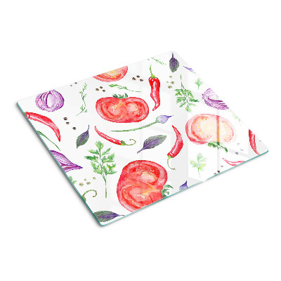 Glass chopping board Vegetable accents in watercolor