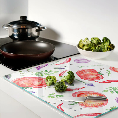 Glass chopping board Vegetable accents in watercolor
