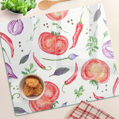 Glass chopping board Vegetable accents in watercolor