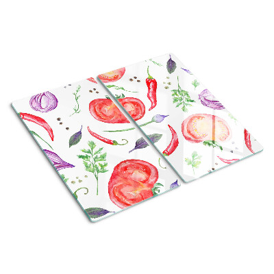 Glass chopping board Vegetable accents in watercolor