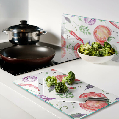 Glass chopping board Vegetable accents in watercolor