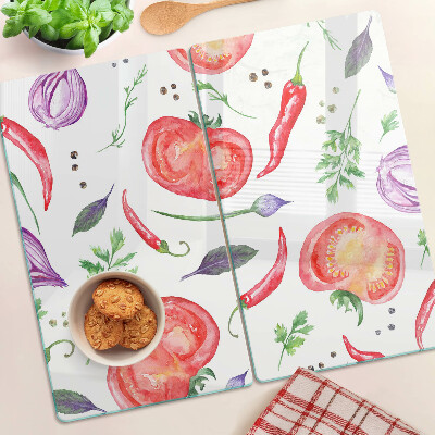 Glass chopping board Vegetable accents in watercolor