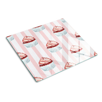 Glass kitchen board Cupcakes on pink stripes