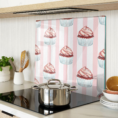 Glass kitchen board Cupcakes on pink stripes
