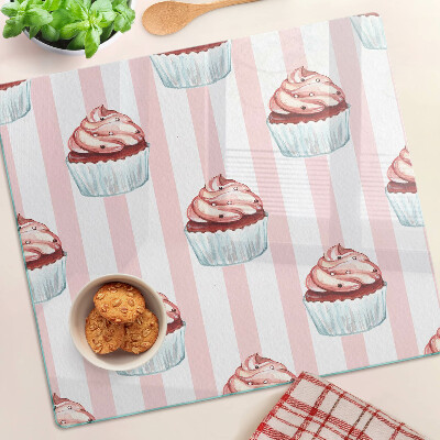 Glass kitchen board Cupcakes on pink stripes