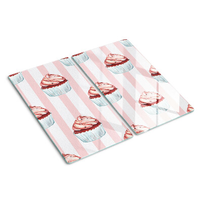 Glass kitchen board Cupcakes on pink stripes
