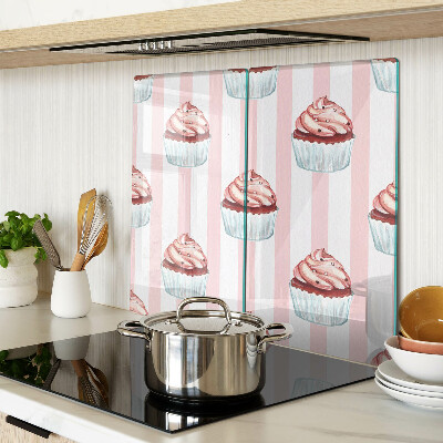 Glass kitchen board Cupcakes on pink stripes