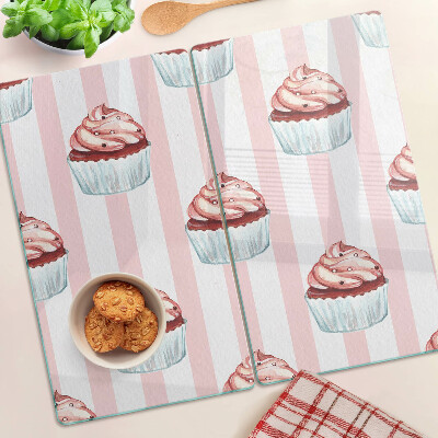 Glass kitchen board Cupcakes on pink stripes