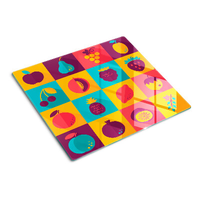 Glass kitchen board Fruit motif in colorful squares