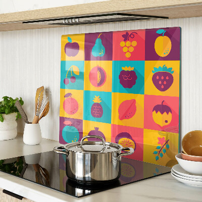 Glass kitchen board Fruit motif in colorful squares