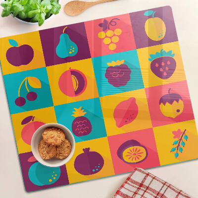 Glass kitchen board Fruit motif in colorful squares