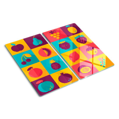 Glass kitchen board Fruit motif in colorful squares