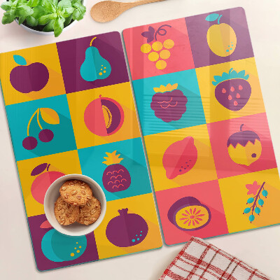 Glass kitchen board Fruit motif in colorful squares