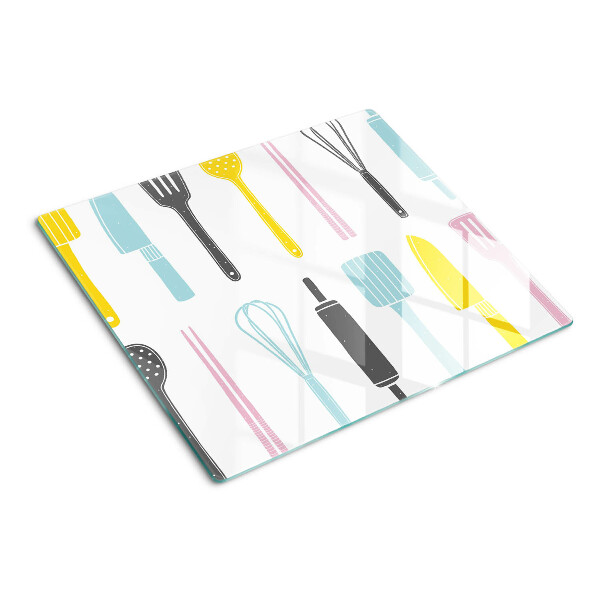 Glass chopping board Kitchen utensils in pastel colors