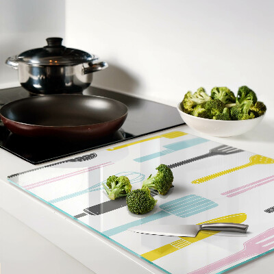 Glass chopping board Kitchen utensils in pastel colors