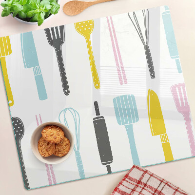 Glass chopping board Kitchen utensils in pastel colors