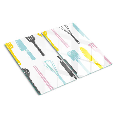 Glass chopping board Kitchen utensils in pastel colors