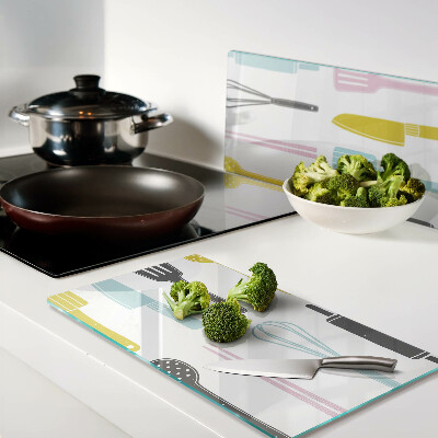 Glass chopping board Kitchen utensils in pastel colors