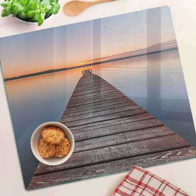 Glass chopping board Pier on the lake at sunset