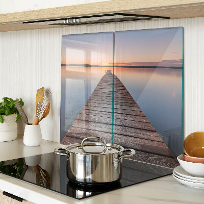 Glass chopping board Pier on the lake at sunset