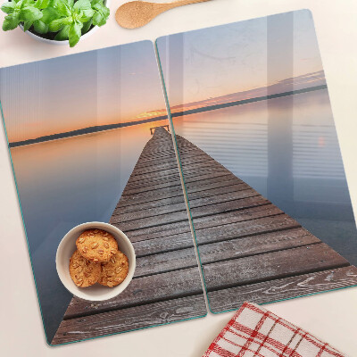 Glass chopping board Pier on the lake at sunset
