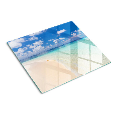 Glass chopping board Beach with blue sky