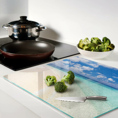 Glass chopping board Beach with blue sky