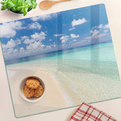 Glass chopping board Beach with blue sky
