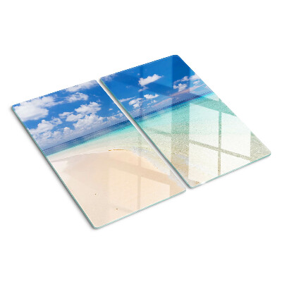 Glass chopping board Beach with blue sky