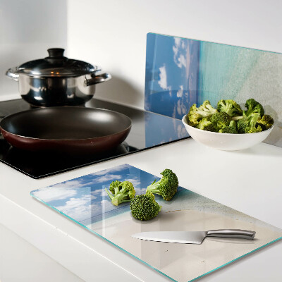 Glass chopping board Beach with blue sky