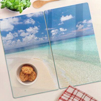 Glass chopping board Beach with blue sky