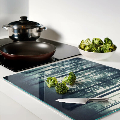 Glass chopping board Forest in the fog